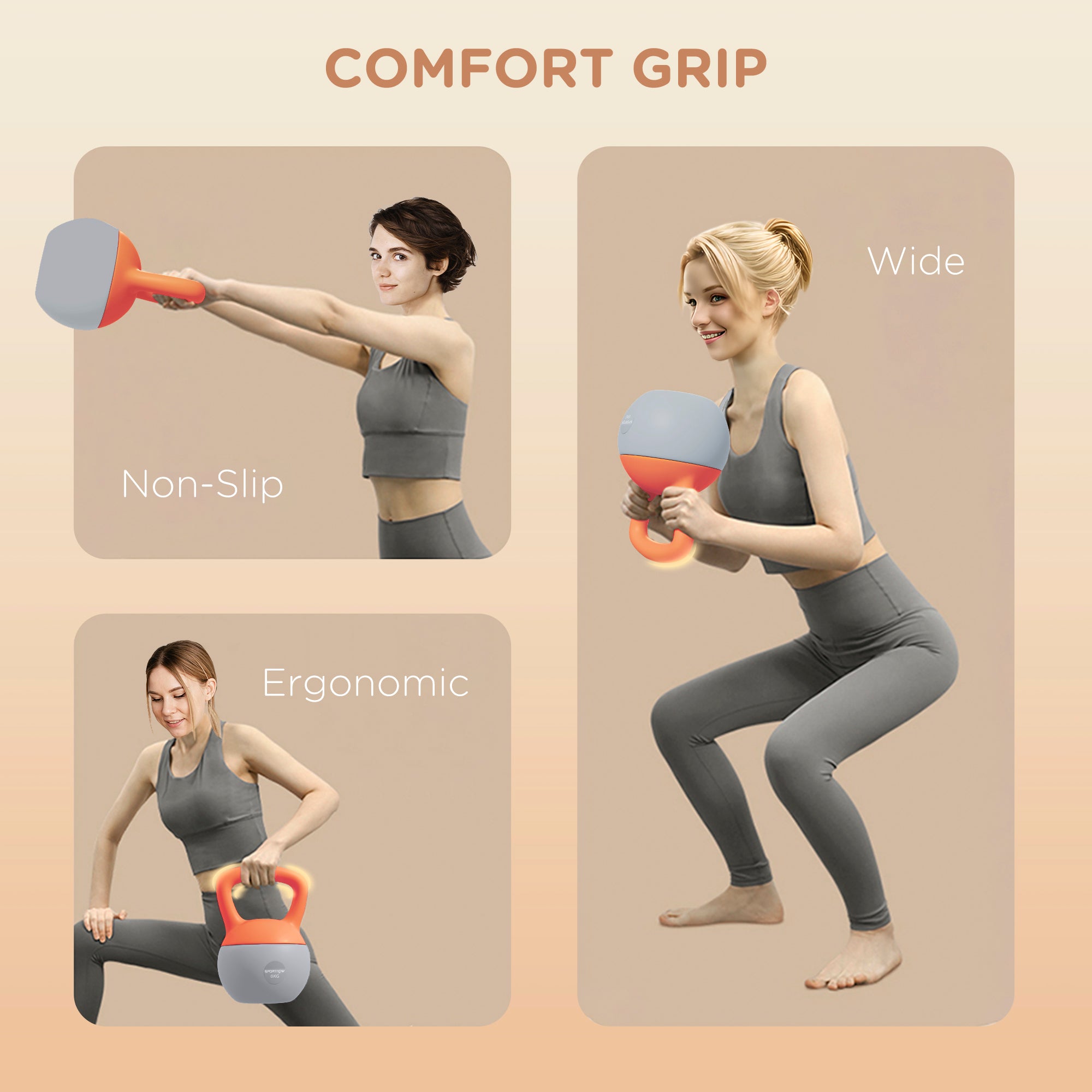 SPORTNOW 8KG Soft Kettlebell, Kettlebell with Non-Slip Handle for Home Gym, Weight Lifting, Strength Training, Orange/Grey