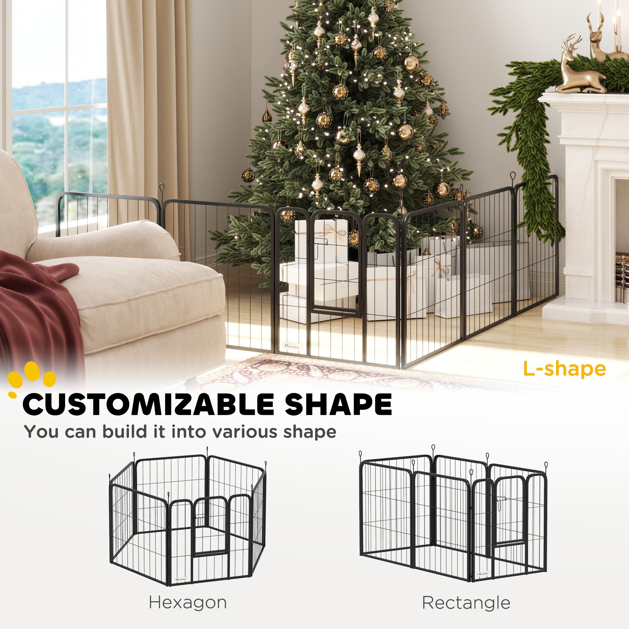 PawHut Six-Panel Dog Playpen with Door, for Small Dogs, Indoors, Outdoors, 60cm Tall, Black