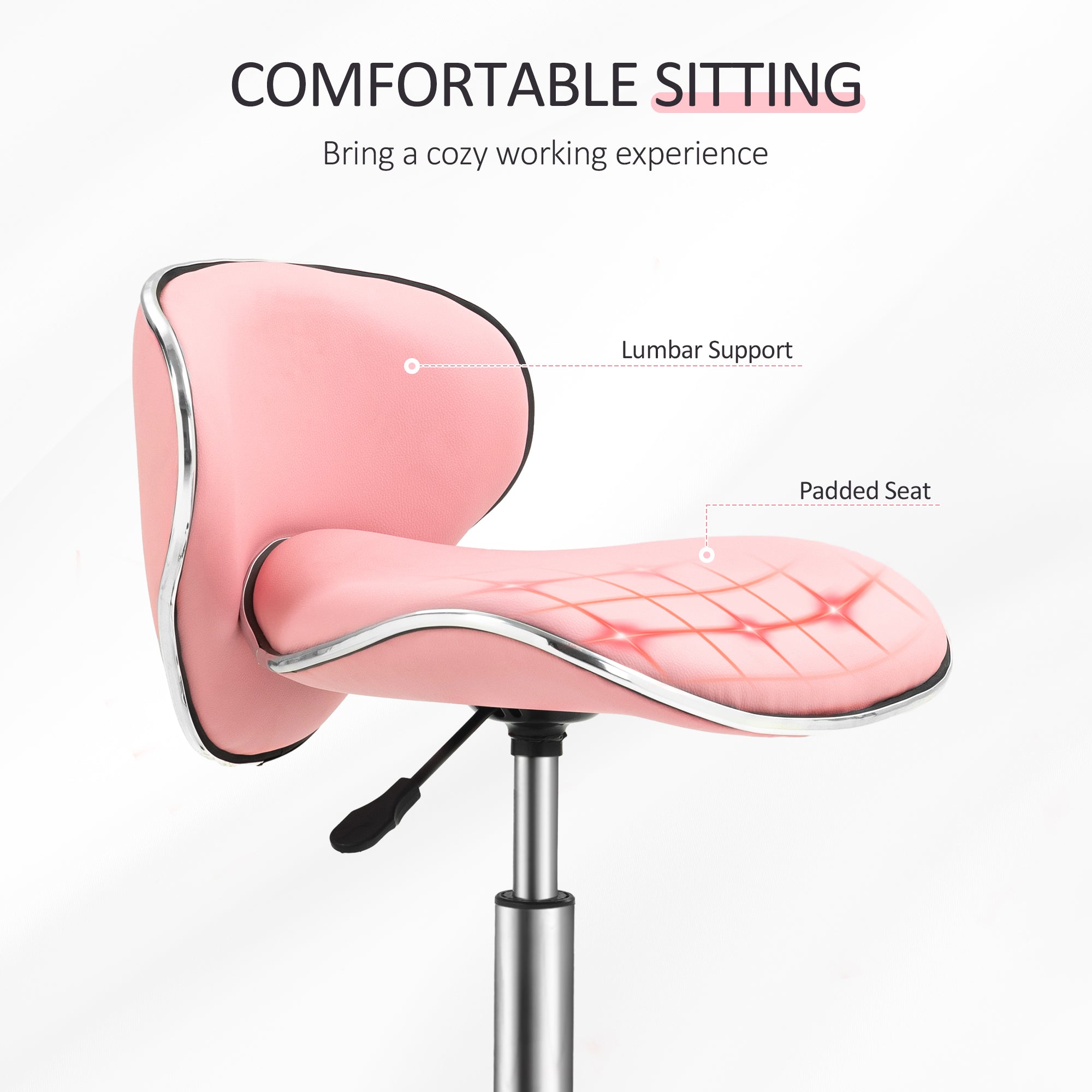 HOMCOM Adjustable Rolling Swivel Beauty Salon Chair, Stool for Spa, Pink